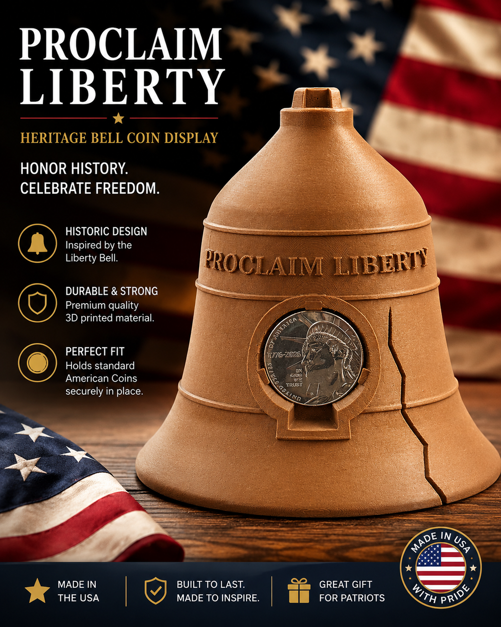 Proclaim Liberty Freedom Bell featuring Semiquincentennial Half Dollar 2026