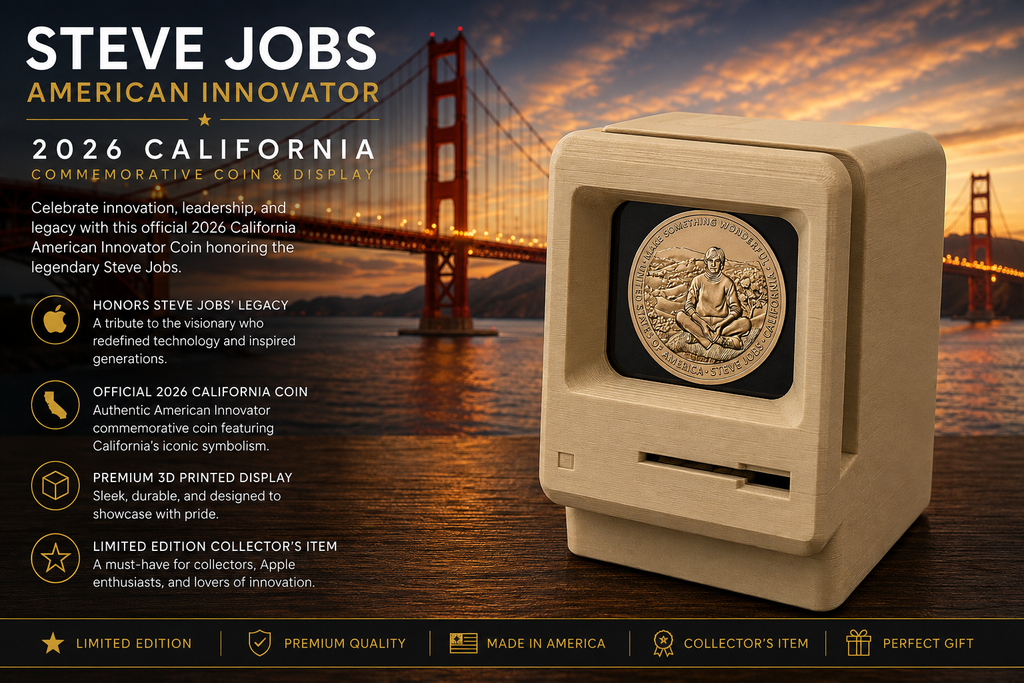 Steve Jobs Coin Display — 2026 American Innovation $1 Coin, Limited Run (Tan)