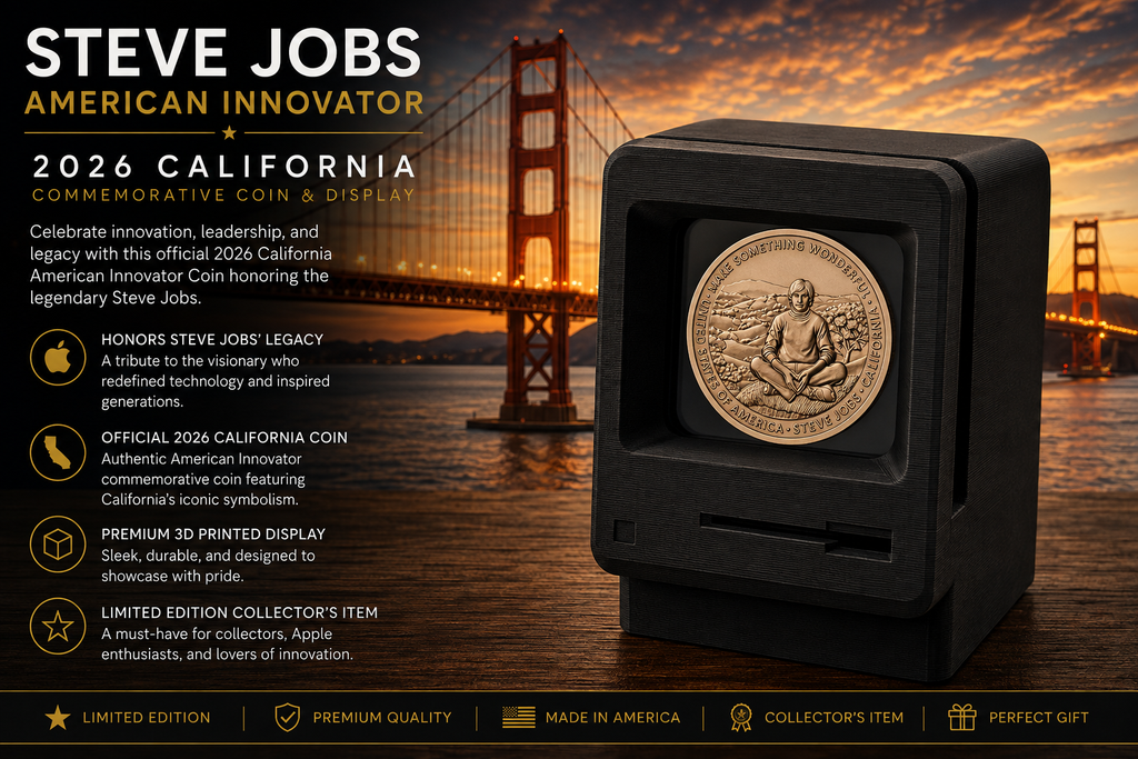 Steve Jobs Coin Display — 2026 American Innovation $1 Coin, Limited Run (Black)